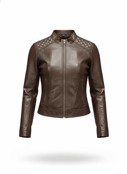 Premium Genuine Leather Biker Jacket for Women – Classic Fit, Winter Essential - Brands Icon