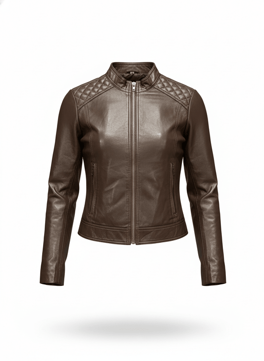 Premium Genuine Leather Biker Jacket for Women – Classic Fit, Winter Essential - Brands Icon