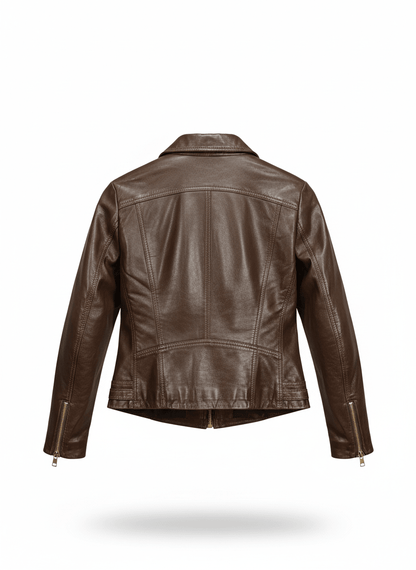 Premium Genuine Leather Biker Jacket for Women – Classic Fit, Winter Essential - Brands Icon